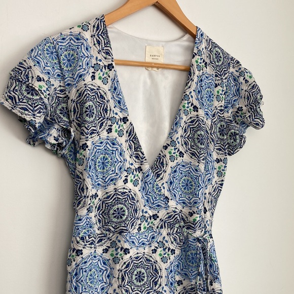 Harper Heritage| Off-white Patterned Wrap Dress sz M - Picture 2 of 8